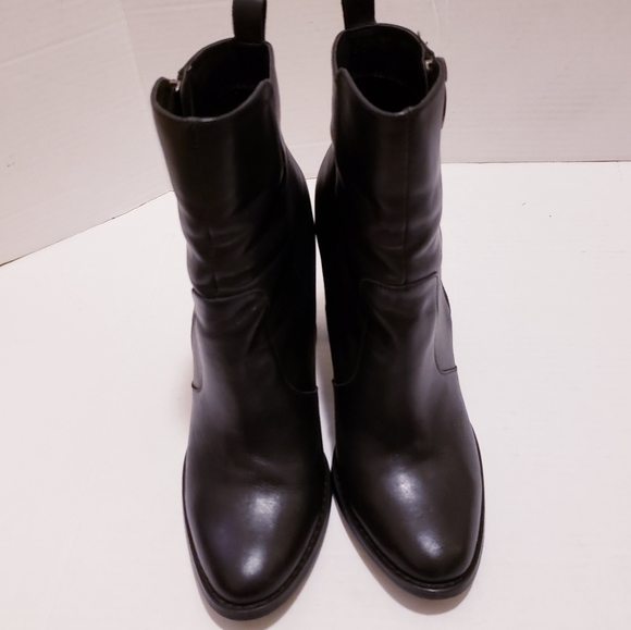 Steve Madden Women 9M Black Ankle Boots Roooler Leather Side Zip High Block Heel - Picture 7 of 12